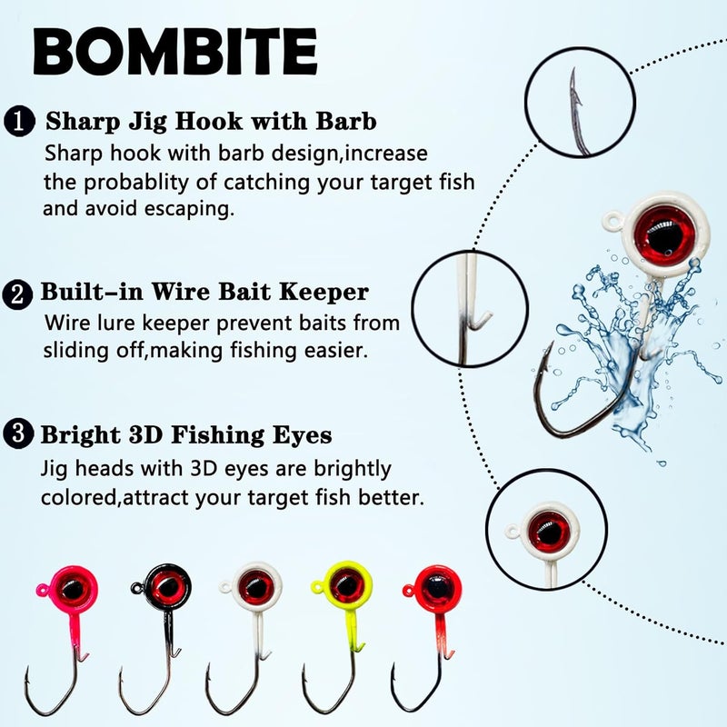 Bombite 40pack Crappie Jig Heads,Crappie Jigs Fishing Jig Heads Hook Lure Fishing Jigs Heads for Bass Fishing 1/32oz 1/16oz 1/8oz - Image 2